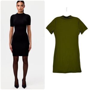 Naked Wardrobe Green Bare Crewneck Mini Dress | 1X